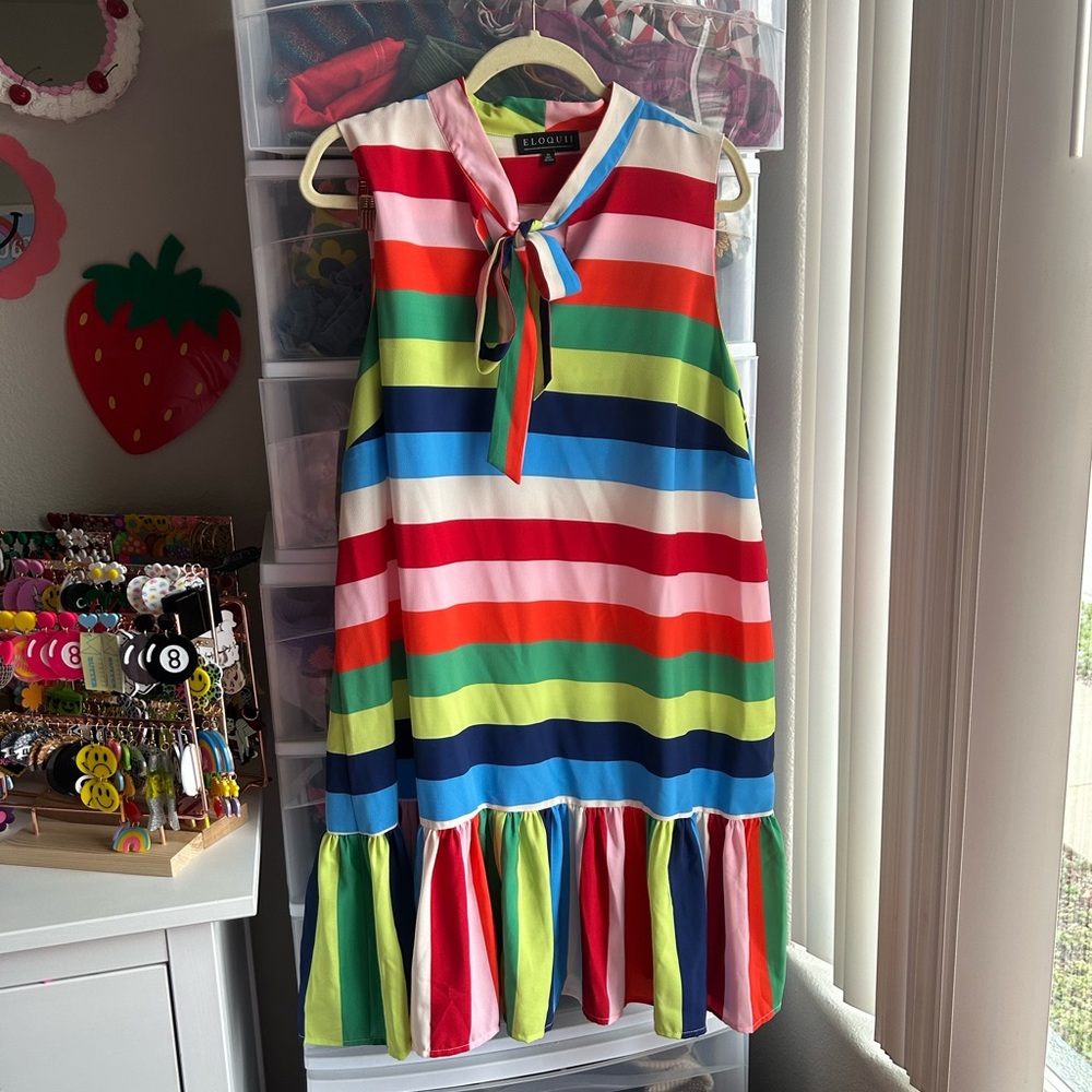 Eloquii Rainbow Stripe Drop Waist Dress